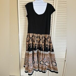 Coldwater Creek Black and Brown Patterned Midi Dress (Sz14P)